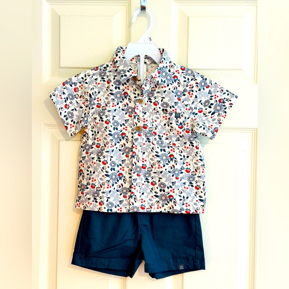 Floral Kids Matching Set with Navy Shorts